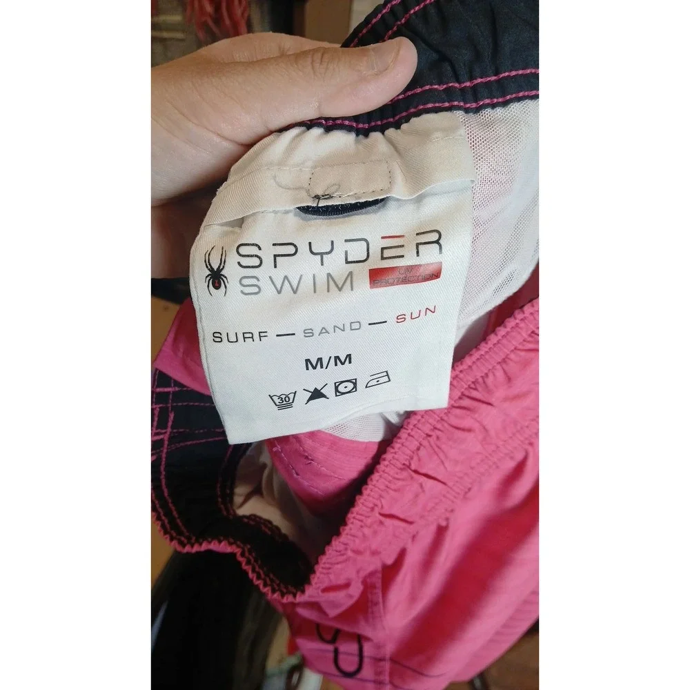 Spyder Swim Mens Pink Striped Board Shorts Trunks Mesh Lined Size Medium